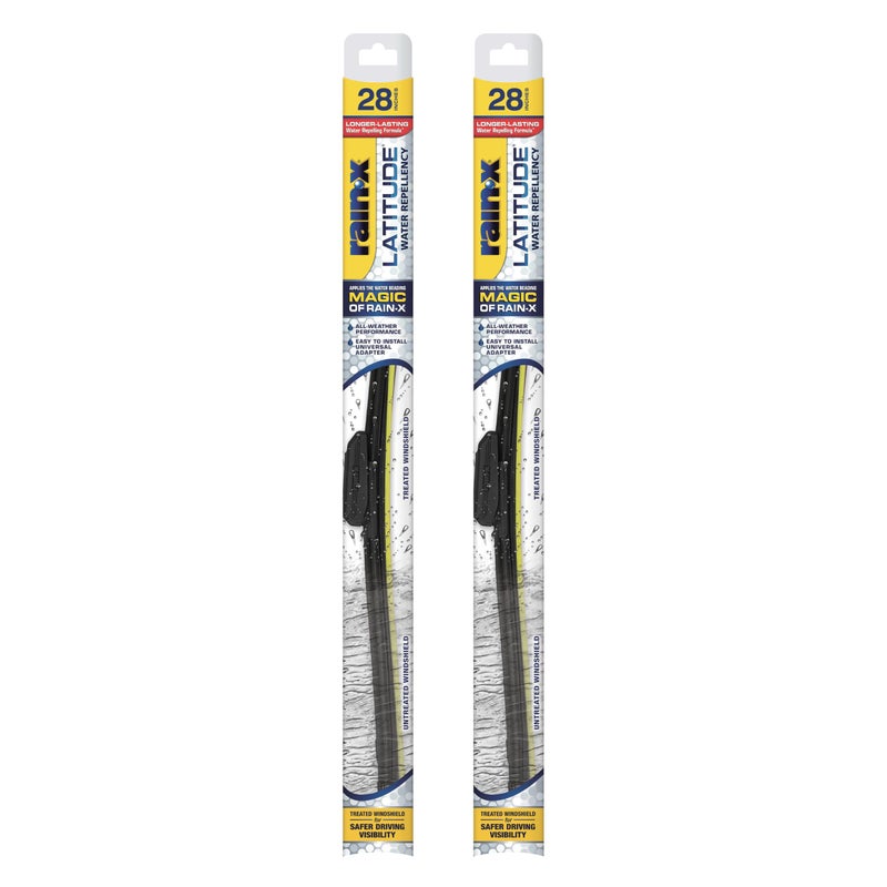 RainX 810168 Latitude 2In1 Water Repellent Wiper Blades 28 Inch Windshield Wipers Pack Of 2 Automotive Replacement Windshield Wiper Blades With Patented RainX Water Repellency Formula