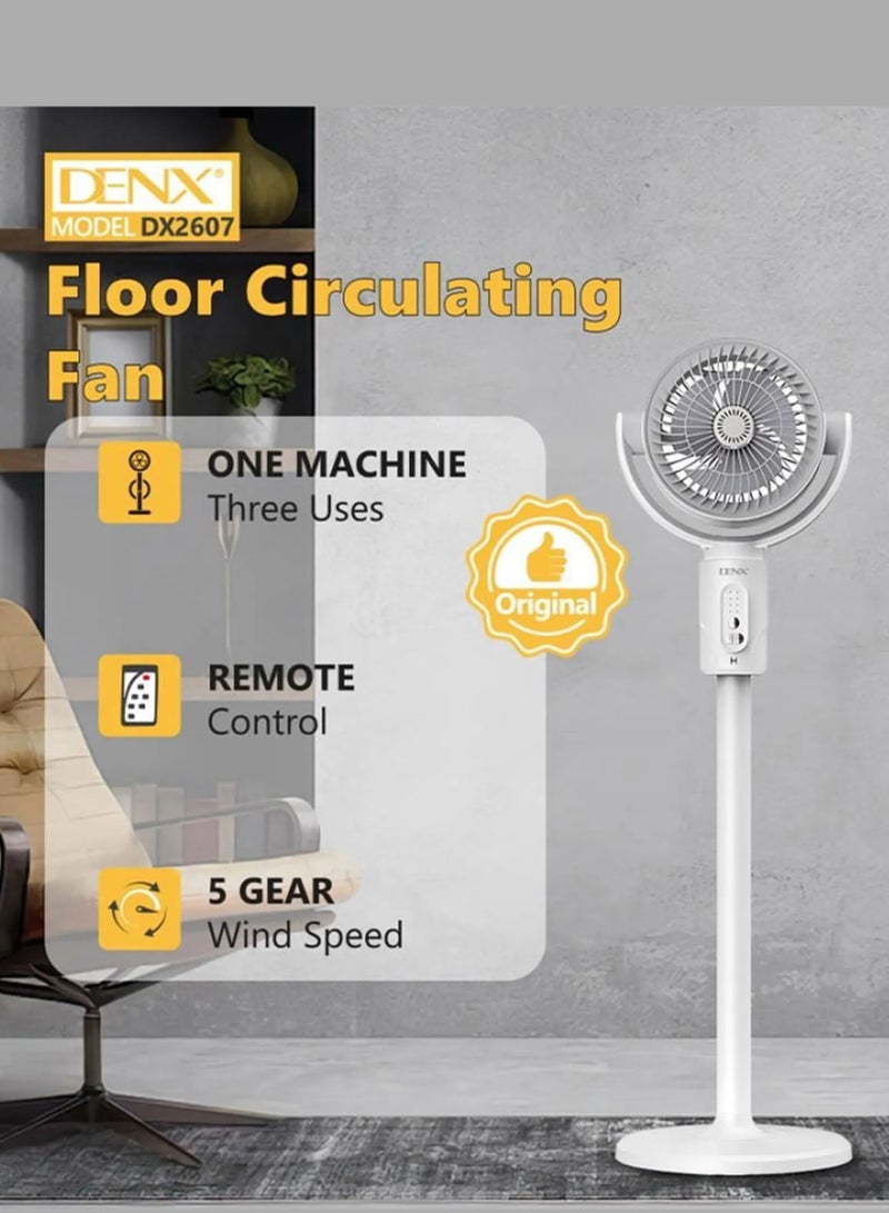 Denx Portable Oscillating Fan with Remote Control, Timer, Light Mist, 5 Speeds, Foldable Rechargeable Fan, Small Floor Fan for Desk, Pedestal Fan for Personal Use in Bedroom, Office, Camping, Travel - Image 1