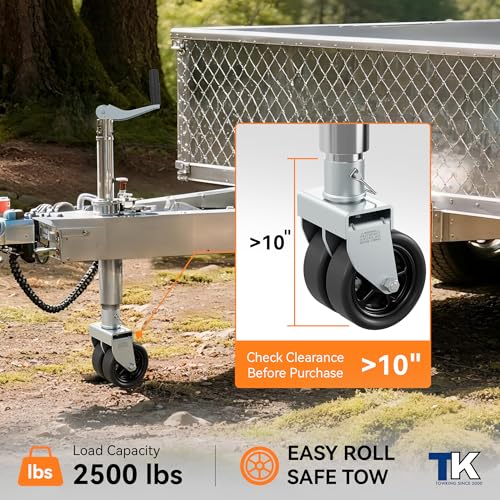 TOWKING 2,500lbs Dual 6" Trailer Jack Swivel Caster with Upgraded Spoked Wheels and Reinforced Bracket, Silver - Image 2