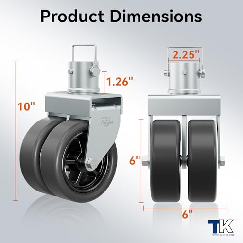 TOWKING 2,500lbs Dual 6" Trailer Jack Swivel Caster with Upgraded Spoked Wheels and Reinforced Bracket, Silver - Image 3