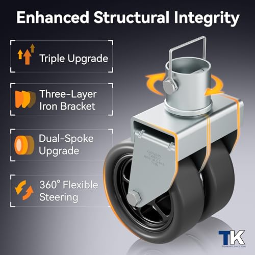 TOWKING 2,500lbs Dual 6" Trailer Jack Swivel Caster with Upgraded Spoked Wheels and Reinforced Bracket, Silver - Image 4