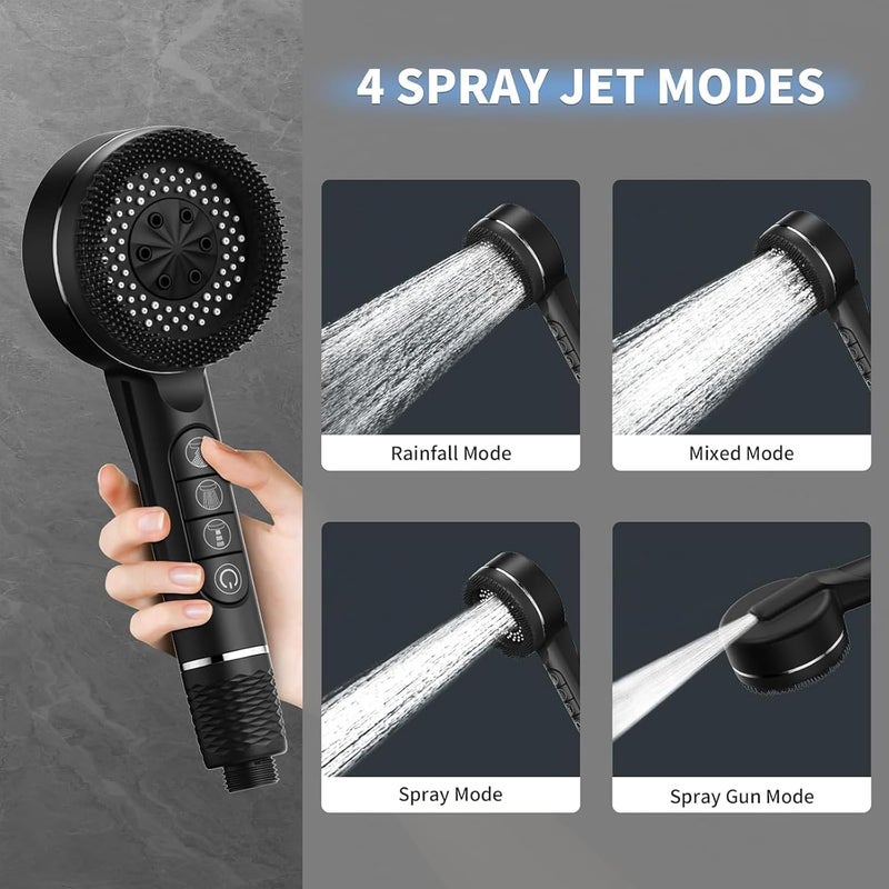 High Pressure Shower Head with 200cm Hose - 4 Modes Spray Rainfall Spa - Image 2