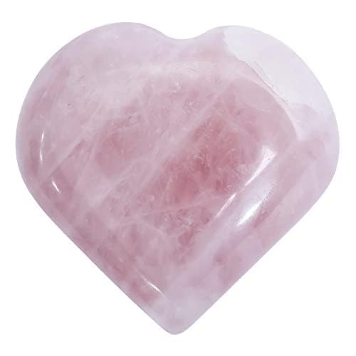 Crocon 50mm Rose quartz Heart stone Big Heart Shape gemstone Puff Stones Set 450 Carats Pocket Crystal Healing Tumble Collection Palm Worry Stone Good Luck Meditation Gift Craft Home Decor