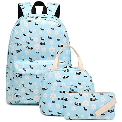 Kouxunt Bee Girls School Backpacks for Kids Teens 3in1 School Bag Bookbags Set with Lunch Bag Pencil Case - Image 1