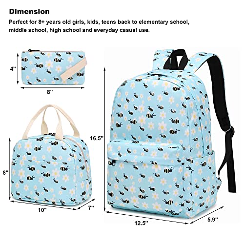 Kouxunt Bee Girls School Backpacks for Kids Teens 3in1 School Bag Bookbags Set with Lunch Bag Pencil Case - Image 3