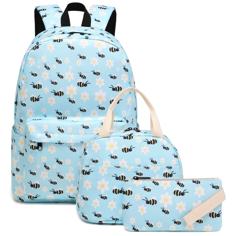 Kouxunt Bee Girls School Backpacks for Kids Teens 3in1 School Bag Bookbags Set with Lunch Bag Pencil Case - Image 2