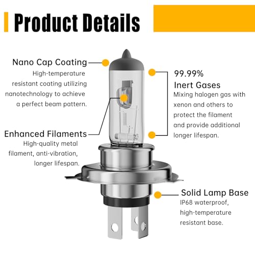 OKOENIEO 9003/H4 Halogen Headlight Bulb, 12V 55W Head Lamps, 4000 Lumens, 3800K，H4 Head Light Bulbs for Car, High and Low Beam，Automotive Light Bulbs，Pack of 2 - Image 5