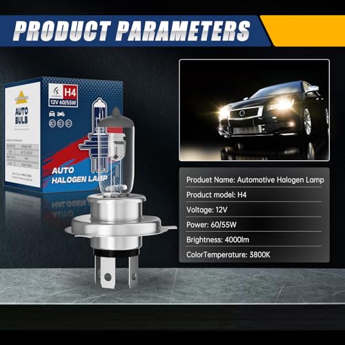 OKOENIEO 9003/H4 Halogen Headlight Bulb, 12V 55W Head Lamps, 4000 Lumens, 3800K，H4 Head Light Bulbs for Car, High and Low Beam，Automotive Light Bulbs，Pack of 2 - Image 3