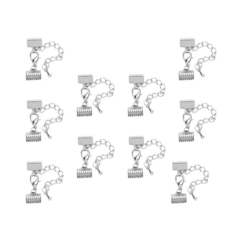 White Rhinestone Ribbon Ends Cord Clasp Set with 5cm Iron Chain Lining - Image 2