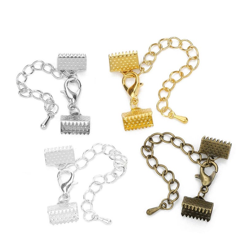 White Rhinestone Ribbon Ends Cord Clasp Set with 5cm Iron Chain Lining - Image 5