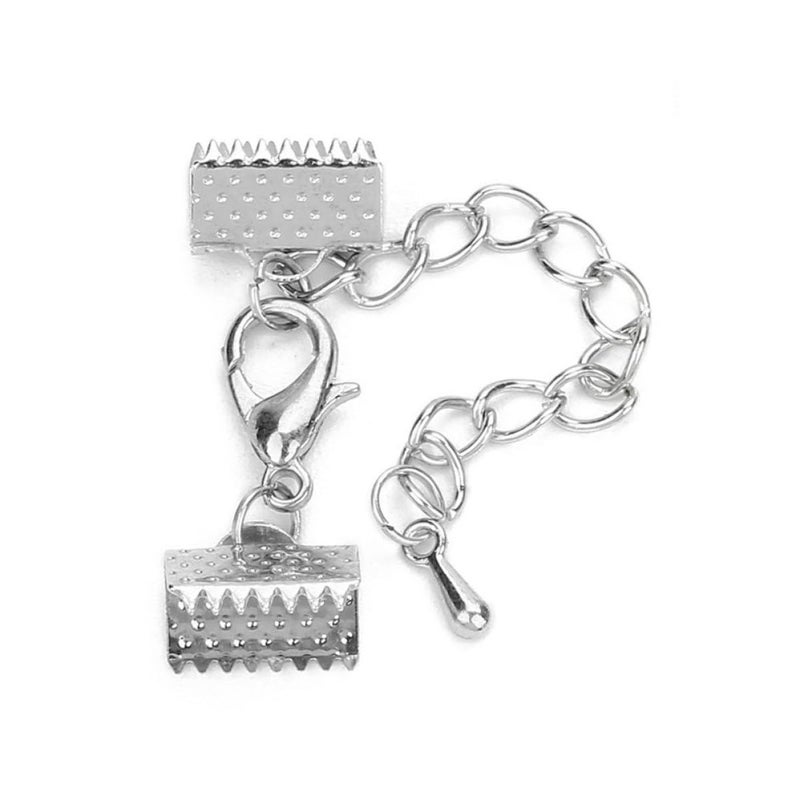 White Rhinestone Ribbon Ends Cord Clasp Set with 5cm Iron Chain Lining - Image 3