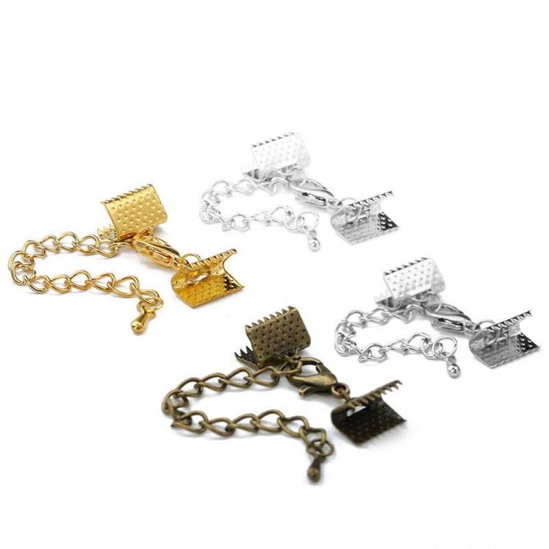 White Rhinestone Ribbon Ends Cord Clasp Set with 5cm Iron Chain Lining - Image 4