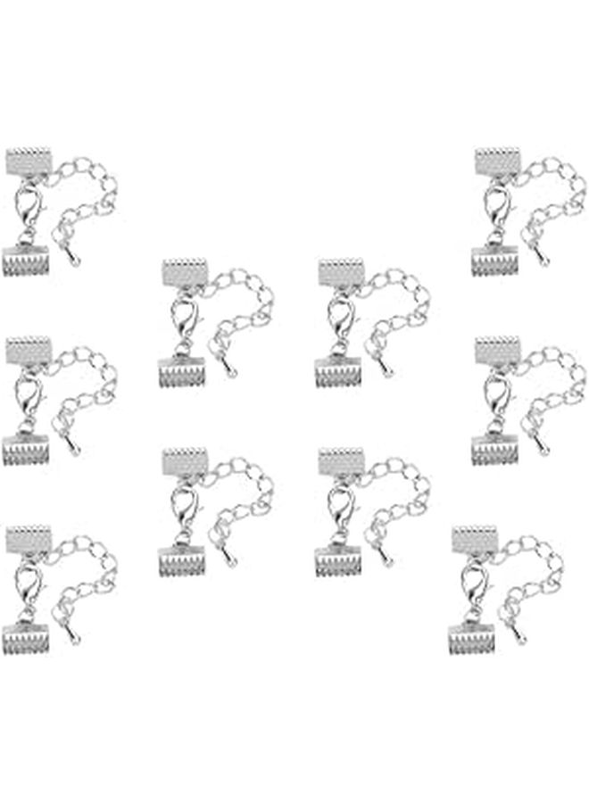 White Rhinestone Ribbon Ends Cord Clasp Set with 5cm Iron Chain Lining - Image 1