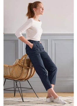 Tchibo Women Modern Fit Plain Chino Pants, Navy  - Image 1