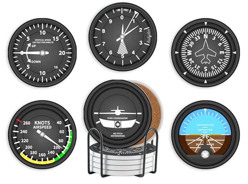 Onebttl Pilot Gifts for Men Dad Grandpa Pilots Aviation Lovers Aviation Gifts Ceramic Coaster Set of 6 with Gift Box Cork Base Plane Gift for Fathers Day Birthday Christmas Christian - Image 1