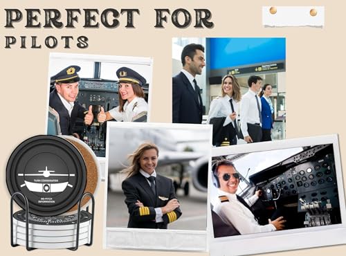 Onebttl Pilot Gifts for Men Dad Grandpa Pilots Aviation Lovers Aviation Gifts Ceramic Coaster Set of 6 with Gift Box Cork Base Plane Gift for Fathers Day Birthday Christmas Christian - Image 3
