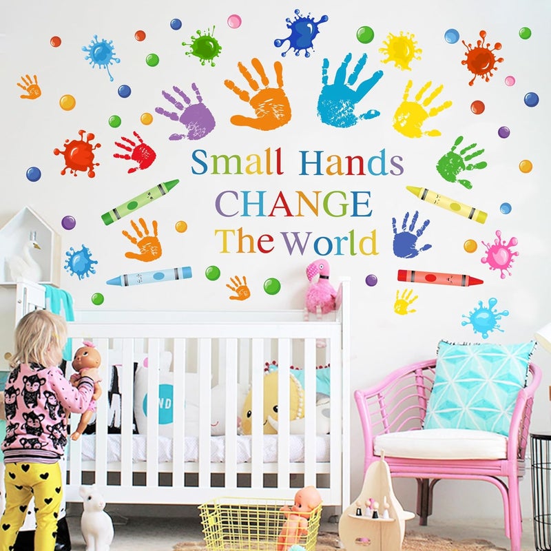 Sondeng Colorful Inspirational Quotes Wall Decals Watercolor Paint Splatter Wall Decals Motivational Saying Wall Stickers Handprint Crayon Wall Stickers for Kids Classroom Nursery Playroom Daycare Decor - Image 2