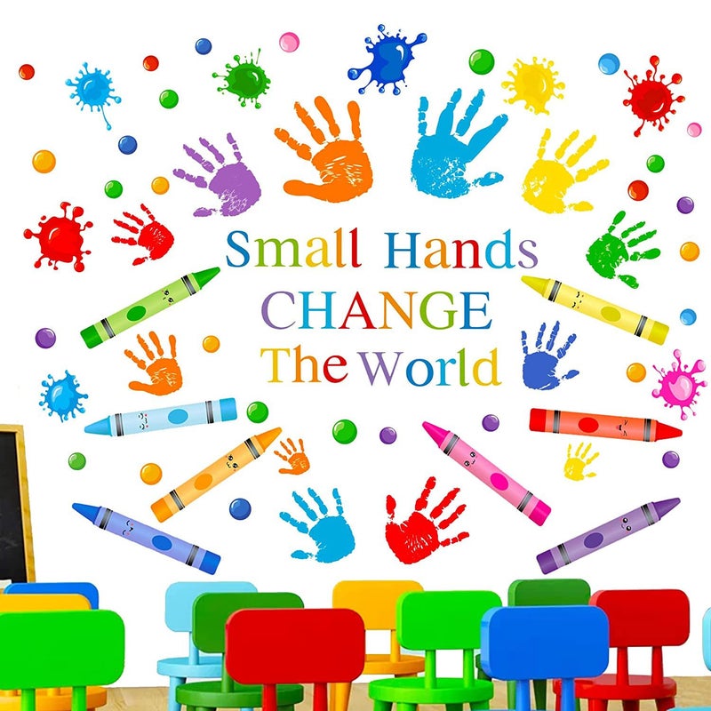 Sondeng Colorful Inspirational Quotes Wall Decals Watercolor Paint Splatter Wall Decals Motivational Saying Wall Stickers Handprint Crayon Wall Stickers for Kids Classroom Nursery Playroom Daycare Decor - Image 1