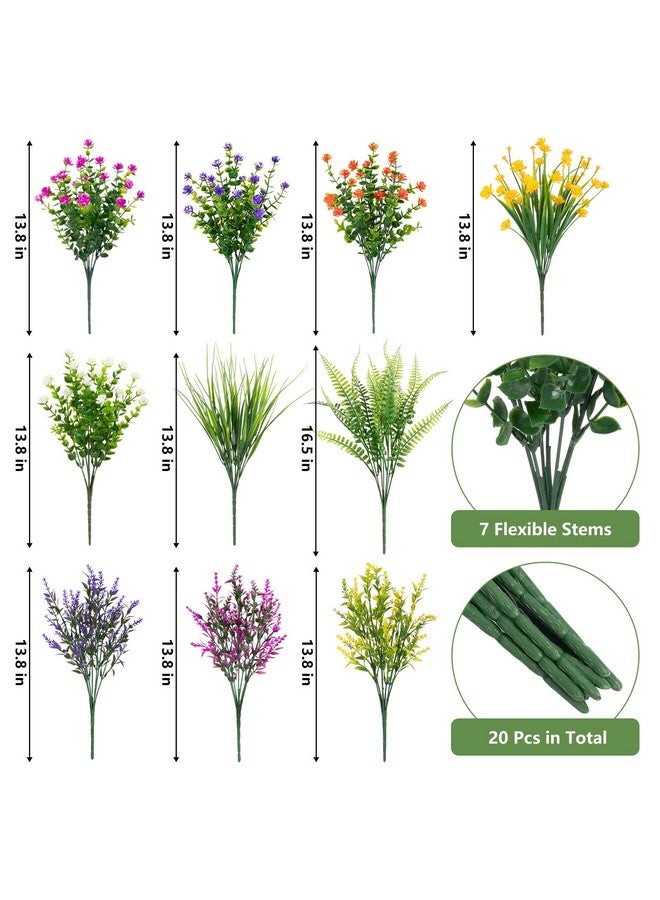 Bassion 20 Bundles Artificial Flowers for Outdoors Decoration UV Resistant Faux Flowers Fake Plastic Plants Shrubs for Indoor Outside Garden Porch Hanging Planter Window Box Home Decor - Image 2