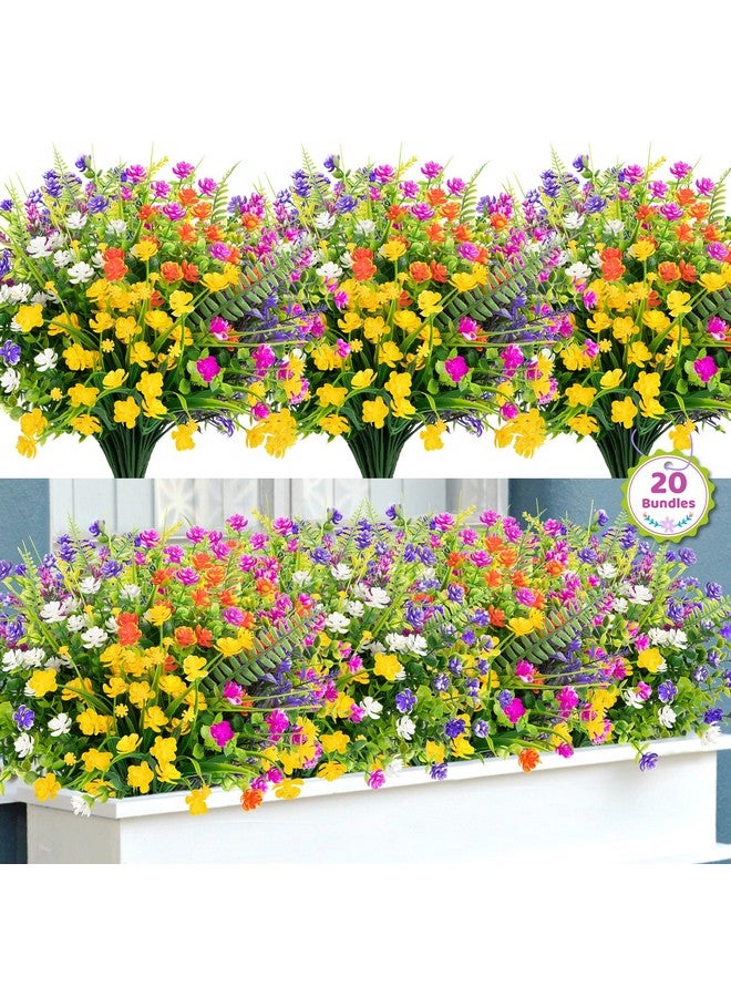 Bassion 20 Bundles Artificial Flowers for Outdoors Decoration UV Resistant Faux Flowers Fake Plastic Plants Shrubs for Indoor Outside Garden Porch Hanging Planter Window Box Home Decor - Image 1
