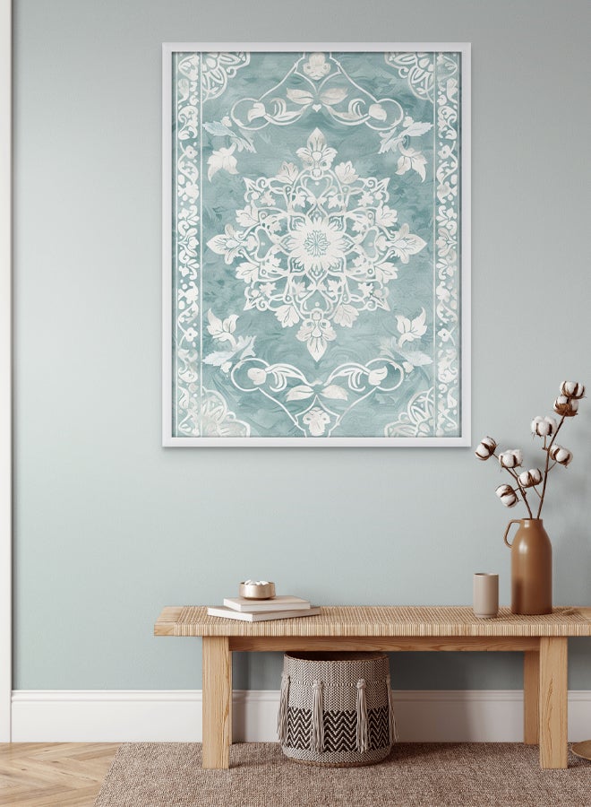 Art Decor Art Decor Blue and White Snowflake Rug Pattern Art Print Framed Fine Art Seasonal Wall Décor for Living Room Bedroom Winter Decor Gifting  - Image 1