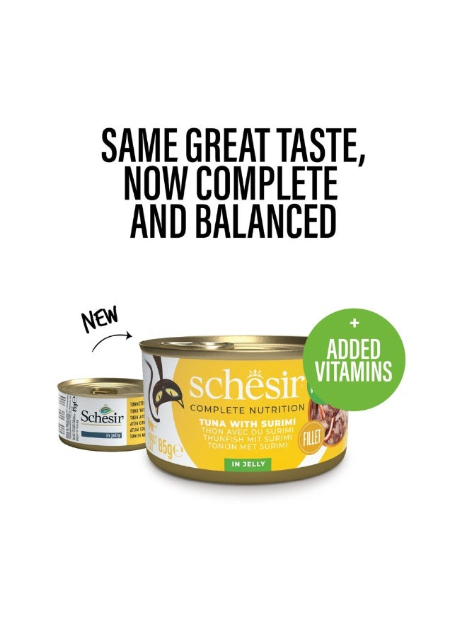 شيسر طعام قطط شيسير المغذي والمتوازن في علبة جيلي - تونة مع سوريمي 6x85غ [6 علب] - Image 1