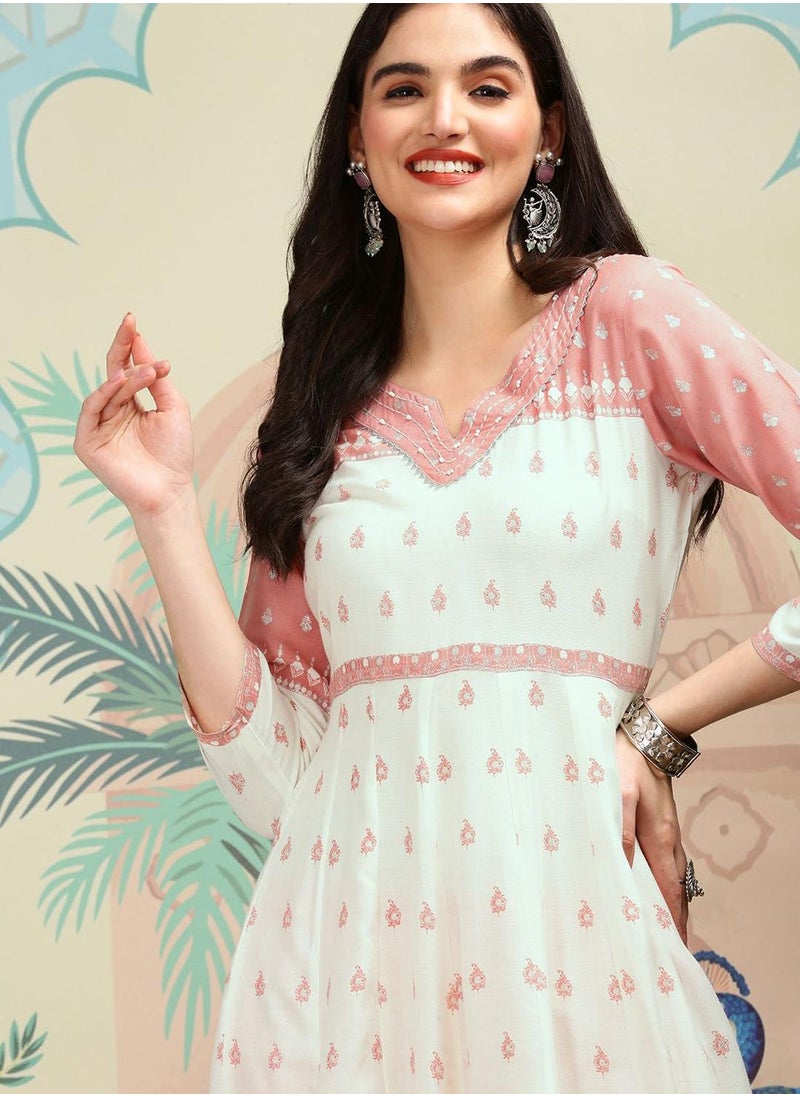 ISHIN Women's Pink Rayon Printed Tunic Full Length Palazzo Regular Fit Kurta Set  - Image 2