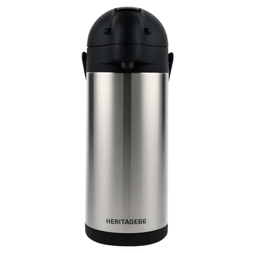 Heritage66 3L Airpot Coffee Dispenser, Stainless Steel Triple-Wall Vacuum Insulated Pump Pot, Thermal Coffee Server Keeps Drinks Hot 12 Hrs/Cold 24 Hrs, Ideal for Home, Office, Parties - Image 1