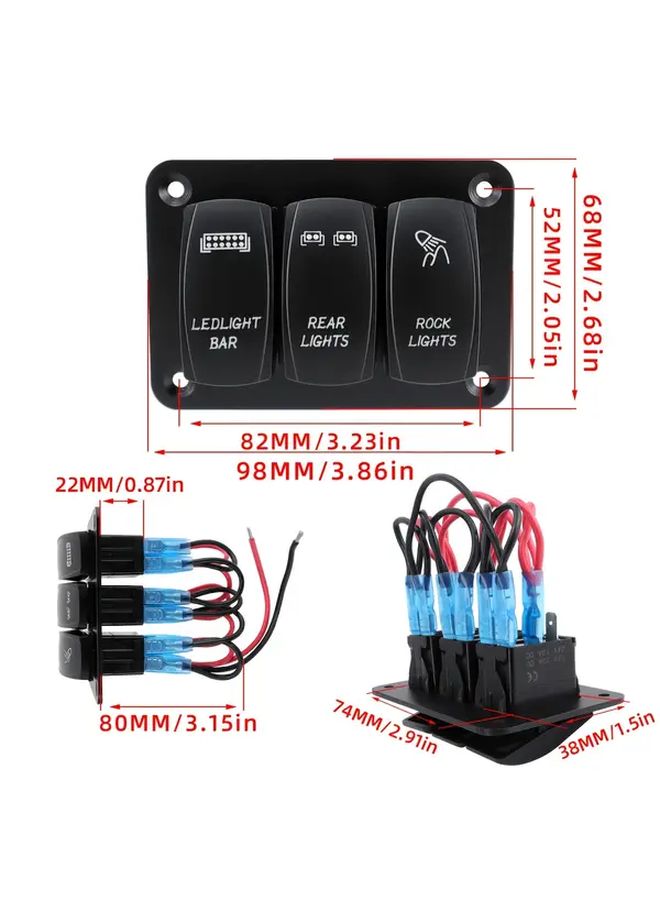 لوحة مفاتيح 3 مفاتيح صخرية خضراء مع شريط ضوء LED، أضواء خلفية، تيار مستمر 12-24 فولت، مفتاح تبديل 5 دبابيس مسبق التوصيل للسيارات وعربات ATV وUTV - Image 3
