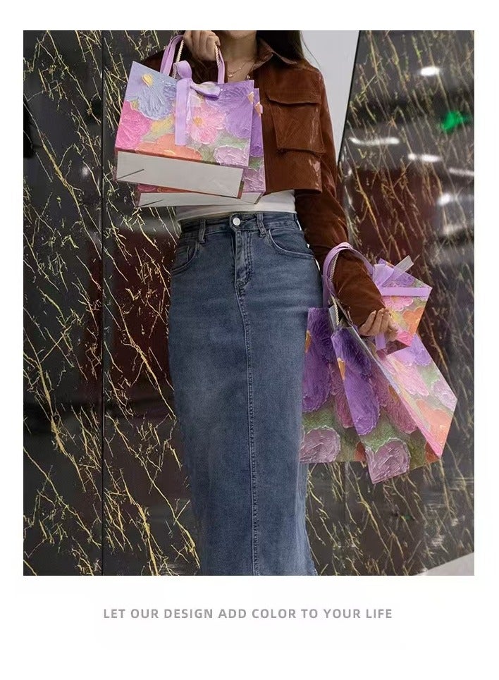 Color Gift Bag with Handle,Oil Painting Gift Paper Bags Large Size Shopping Bags for Presents,Birthdays,Festival,Weddings(35*15*32cm) - Image 5