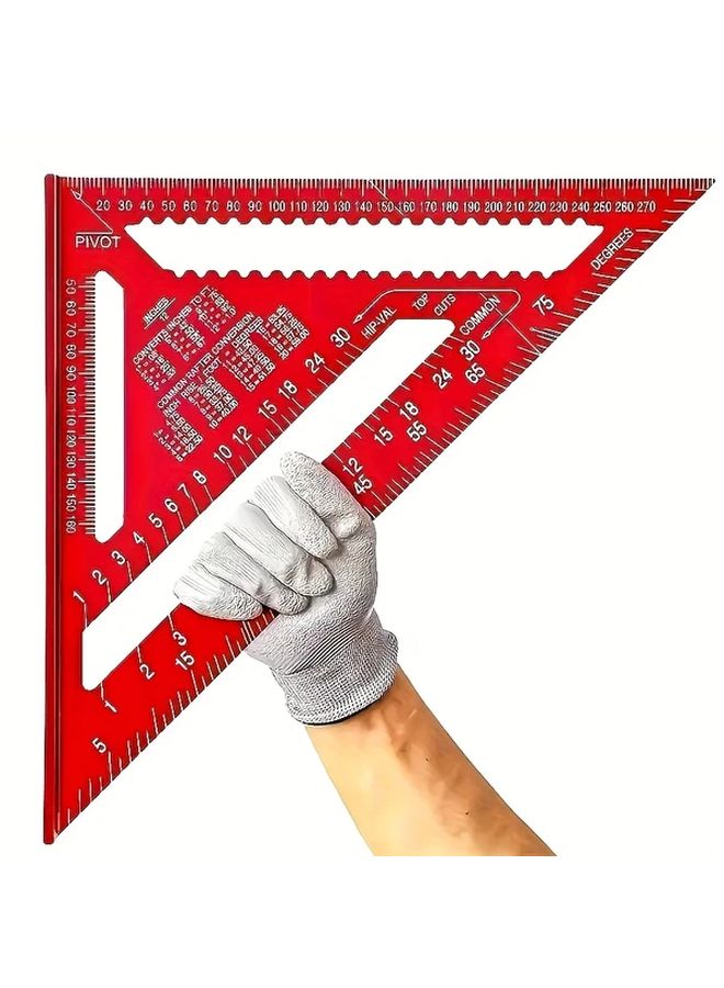 Red 45 Degree Aluminum Alloy Triangle Ruler Metric Scale Measuring Tool For Engineers - Image 2