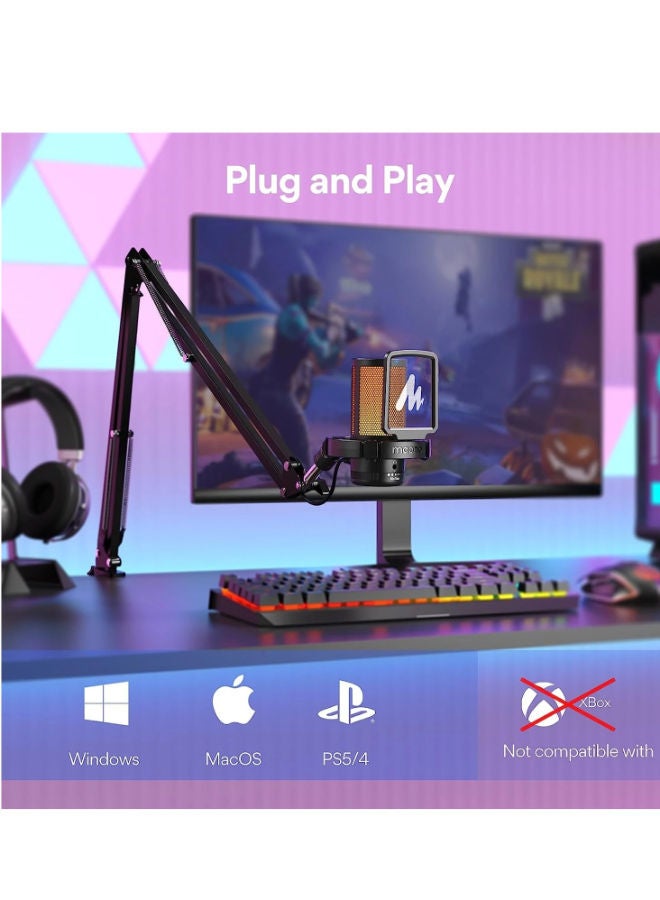 ماونو ميكروفون ألعاب مزود بخاصية إلغاء الضوضاء، ميكروفون USB مكثف RGB للبث، والبودكاست، وتويتش، ويوتيوب، وديسكورد، والتوصيل والتشغيل لأجهزة الكمبيوتر، والكمبيوتر، وماك، وبلاي ستيشن 4، وبلاي ستيشن 5، وDGM20S - Image 5
