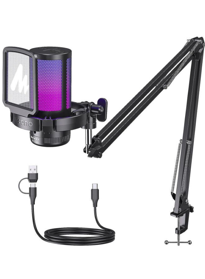 ماونو ميكروفون ألعاب مزود بخاصية إلغاء الضوضاء، ميكروفون USB مكثف RGB للبث، والبودكاست، وتويتش، ويوتيوب، وديسكورد، والتوصيل والتشغيل لأجهزة الكمبيوتر، والكمبيوتر، وماك، وبلاي ستيشن 4، وبلاي ستيشن 5، وDGM20S - Image 1