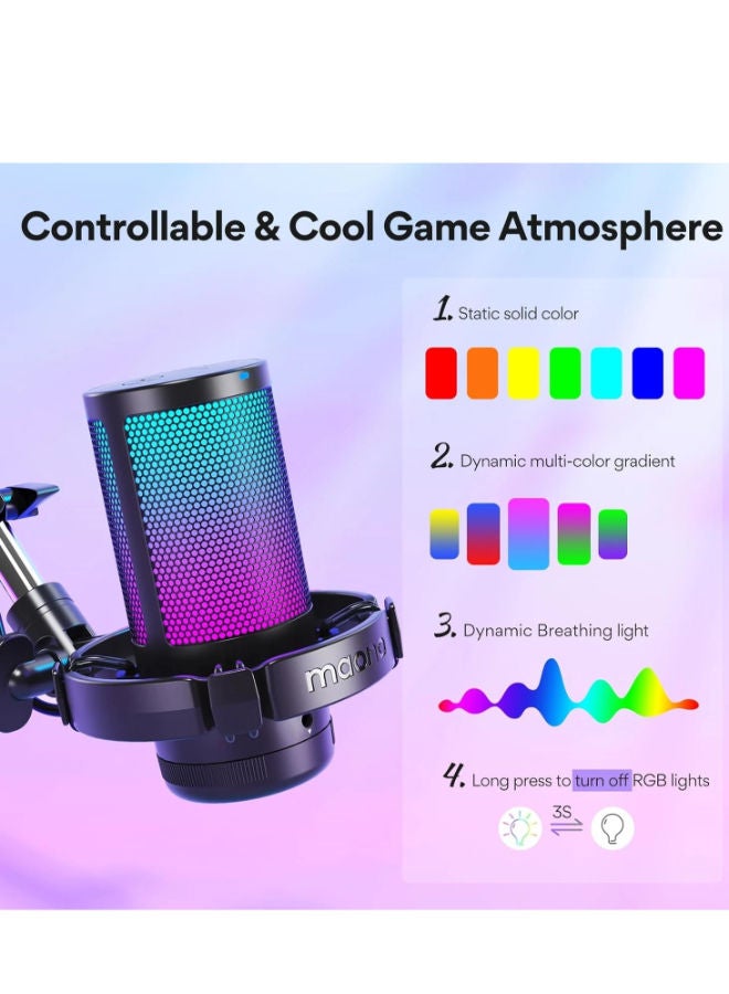 ماونو ميكروفون ألعاب مزود بخاصية إلغاء الضوضاء، ميكروفون USB مكثف RGB للبث، والبودكاست، وتويتش، ويوتيوب، وديسكورد، والتوصيل والتشغيل لأجهزة الكمبيوتر، والكمبيوتر، وماك، وبلاي ستيشن 4، وبلاي ستيشن 5، وDGM20S - Image 4