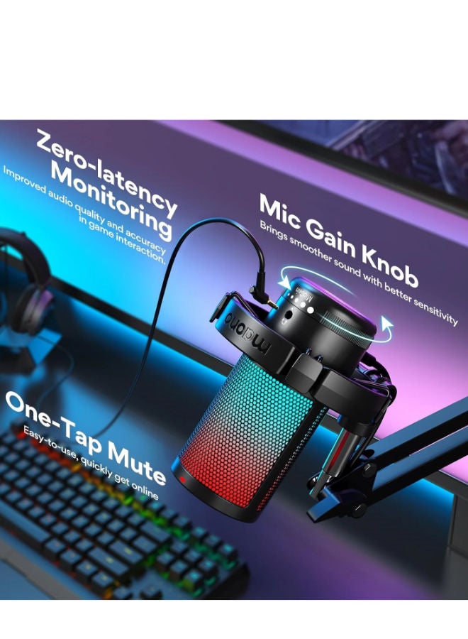 ماونو ميكروفون ألعاب مزود بخاصية إلغاء الضوضاء، ميكروفون USB مكثف RGB للبث، والبودكاست، وتويتش، ويوتيوب، وديسكورد، والتوصيل والتشغيل لأجهزة الكمبيوتر، والكمبيوتر، وماك، وبلاي ستيشن 4، وبلاي ستيشن 5، وDGM20S - Image 3