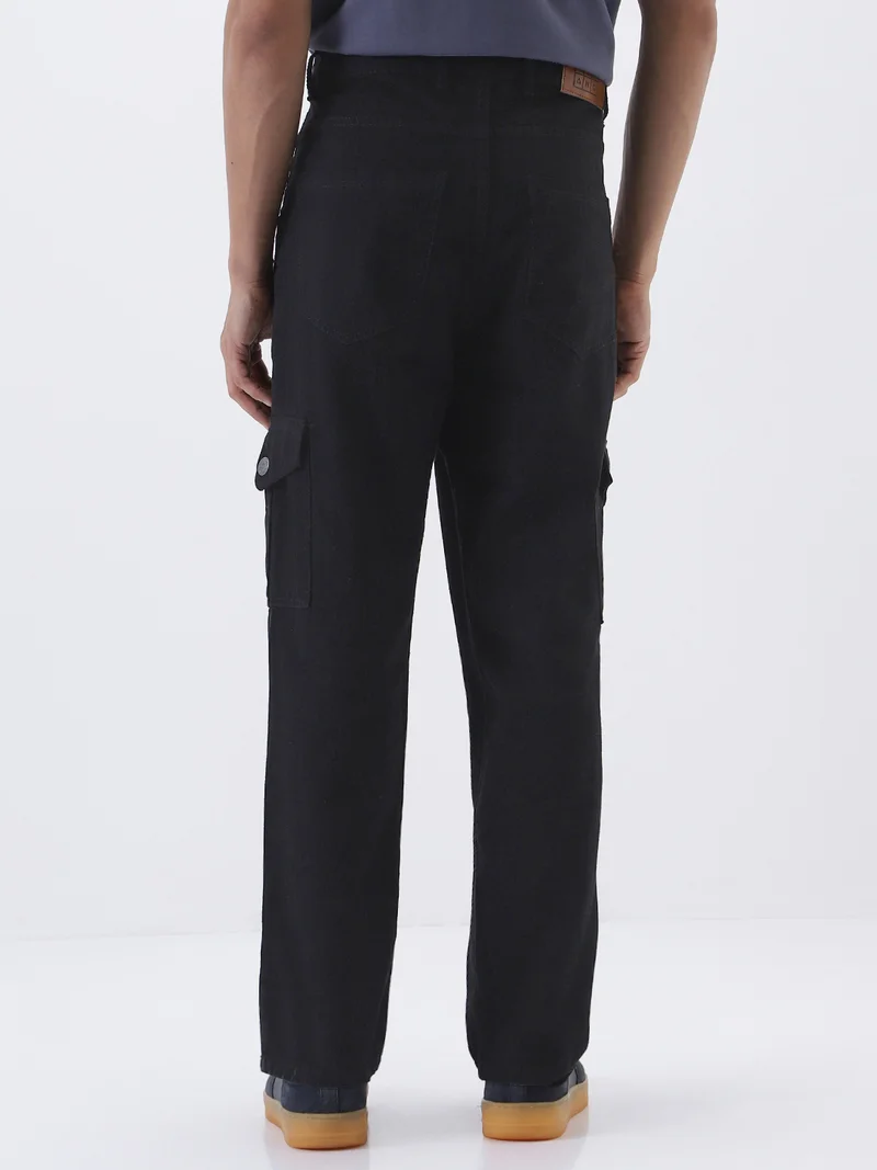 Urbano Fashion  Urbano Fashion Men's Black Loose Fit Cargo Jeans with 6 Pockets Non-Stretchable  | Best Price UAE