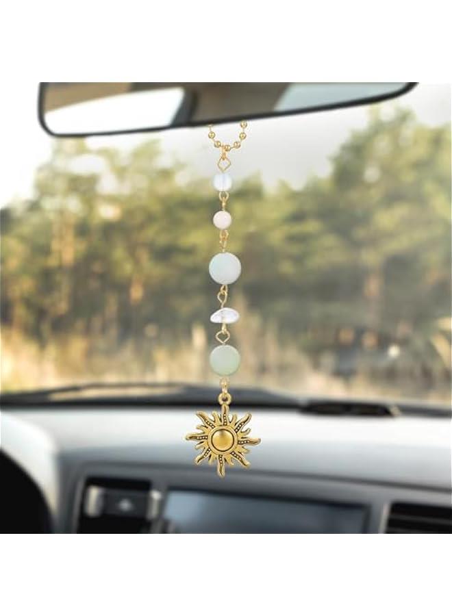 Sun Hanging Car Accessories, Cute Car Rear View Mirror Hanging Charm Handmade Crystals Window Sun Car Decor Boho Dangling Car Ornaments for Women Bag Keychain Car Pendant Accessory - Image 1