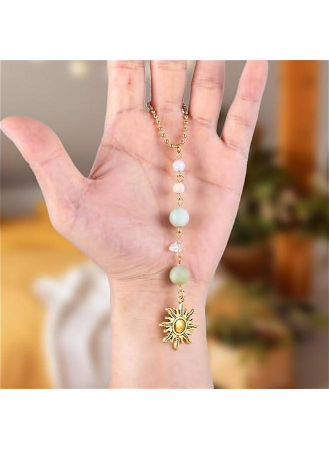 Sun Hanging Car Accessories, Cute Car Rear View Mirror Hanging Charm Handmade Crystals Window Sun Car Decor Boho Dangling Car Ornaments for Women Bag Keychain Car Pendant Accessory - Image 2