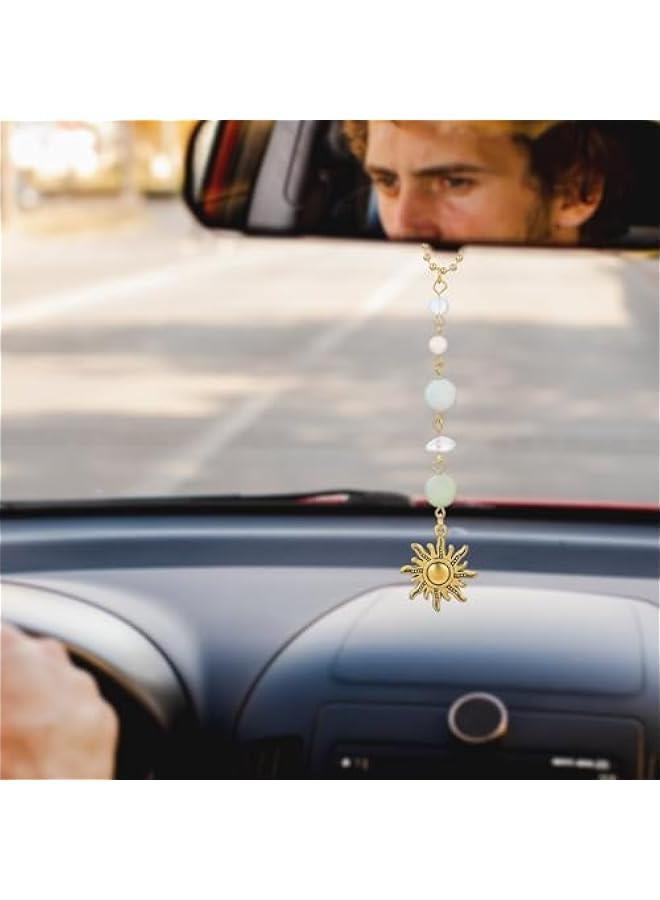 Sun Hanging Car Accessories, Cute Car Rear View Mirror Hanging Charm Handmade Crystals Window Sun Car Decor Boho Dangling Car Ornaments for Women Bag Keychain Car Pendant Accessory - Image 5