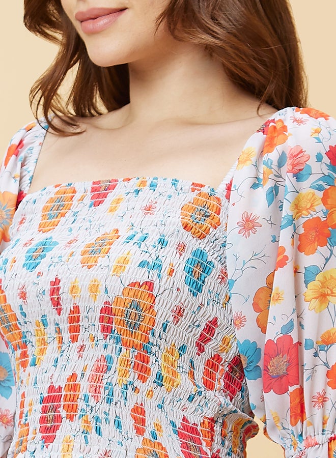 Globus Floral Print Square Neck Flared Sleeves Crop Top - Image 5