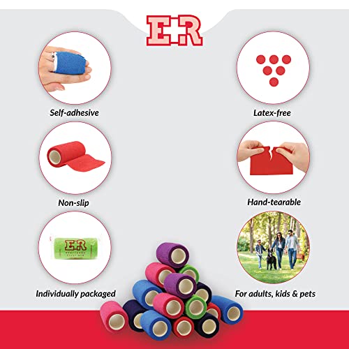Ever Ready First Aid Self Adherent Cohesive Bandages 4" x 5 Yards - 18 Count, Rainbow Colors - Image 2