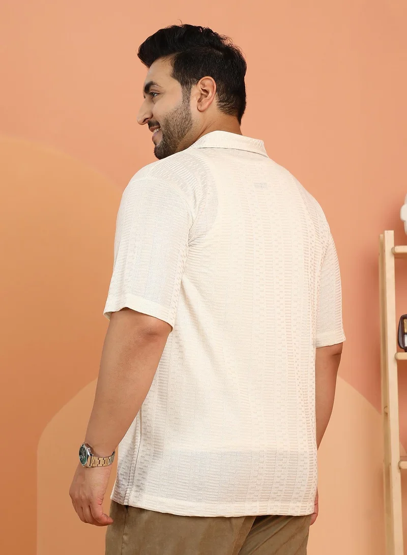 Instafab Plus  Instafab Plus Men's Off-White Dash-Ribbed Knit Polo Shirt For Casual Wear | Polo Neck | Short Regular Sleeves | Button Closure | Plus Size Shirt Crafted With Comfort Fit For Everyday Wear for Men | Best Price UAE