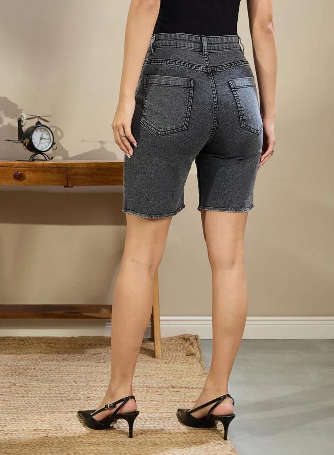 SASSAFRAS Sassafras Grey High Rise Denim Shorts