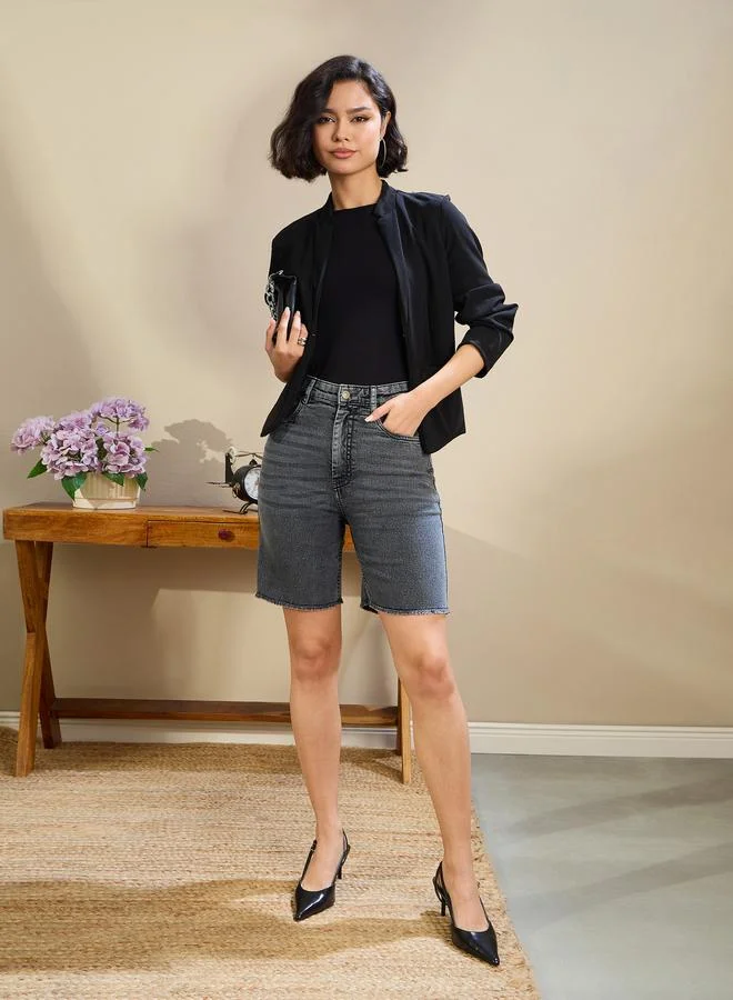 SASSAFRAS Sassafras Grey High Rise Denim Shorts