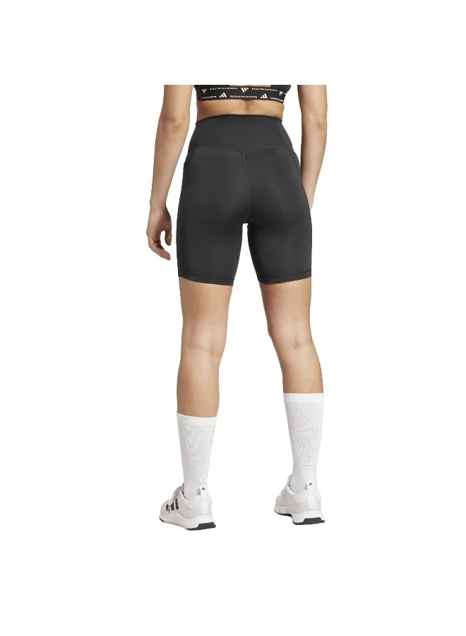 Adidas black Optimé Essentials Stash Pocket 7-Inch Short Leggings for Women | Best Price UAE