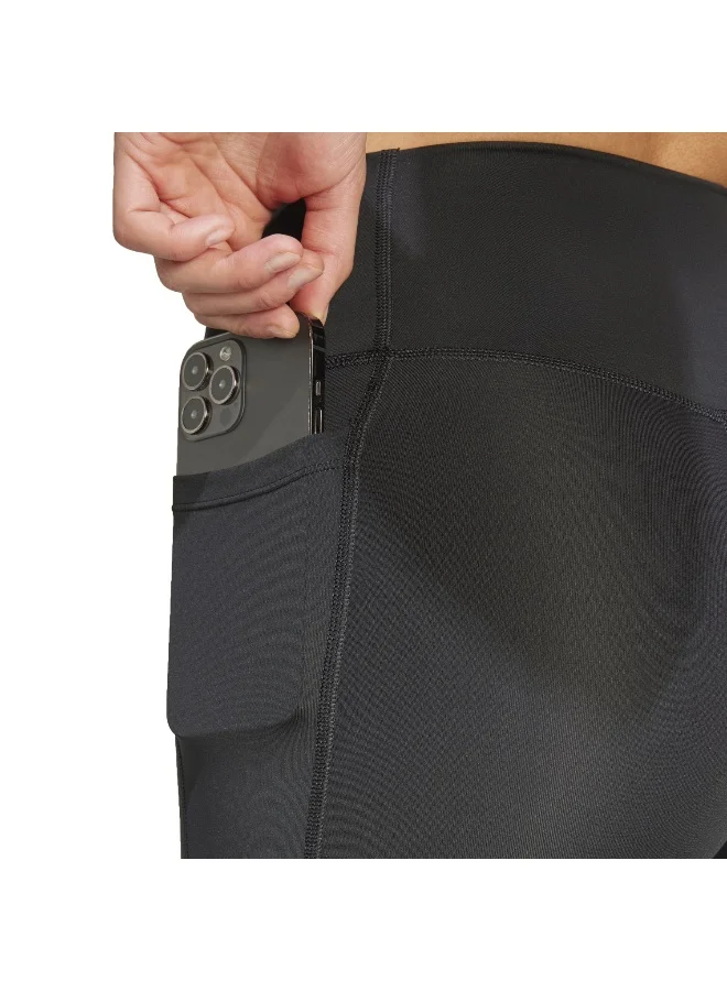 Adidas black Optimé Essentials Stash Pocket 7-Inch Short Leggings for Women | Best Price UAE