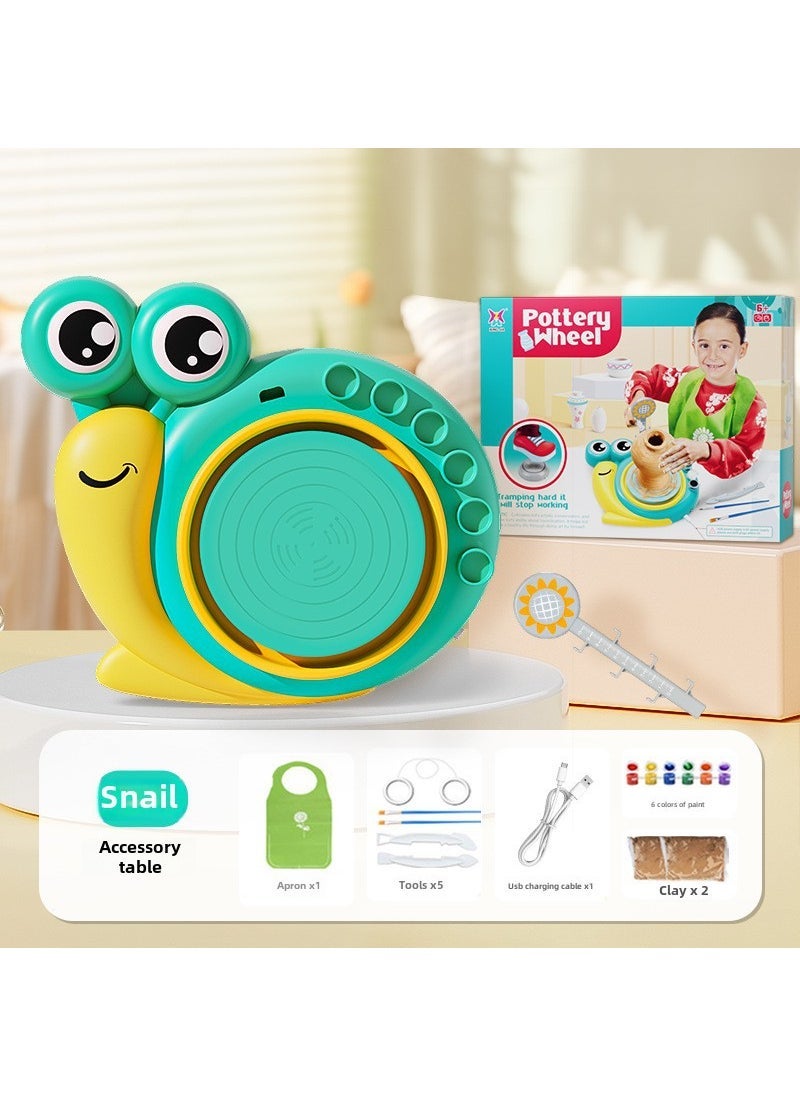 Kids Pottery Wheel Craft DIY Clay Kit Snail pottery machine [upgrade pedal] (standard 2 clay) color box 