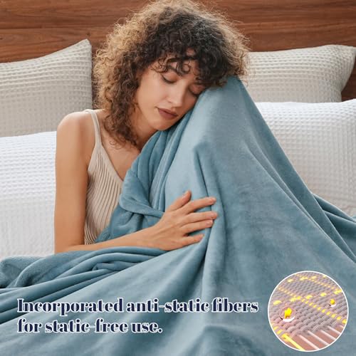 PHF No Shed No Pilling Fleece Blankets Queen Size Ultra Soft Lightweight Cozy Bed Blanket Plush AntiStati Microfiber Room Home Decor Gifts for Women and Men 1 Piece 90 x 90 Dusty Blue - Image 3