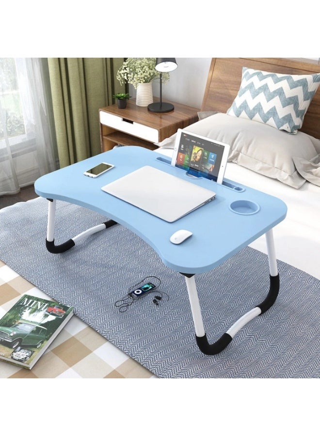 Portable Laptop Table for Bed & Sofa  Foldable Study Table with Cup Holder & Tablet Slot | Adjustable Lap Desk for Laptop, Reading, Writing  Lightweight, Durable & Ergonomic Design for Home, Office, Kids & Adults, colour wood white. - Image 2
