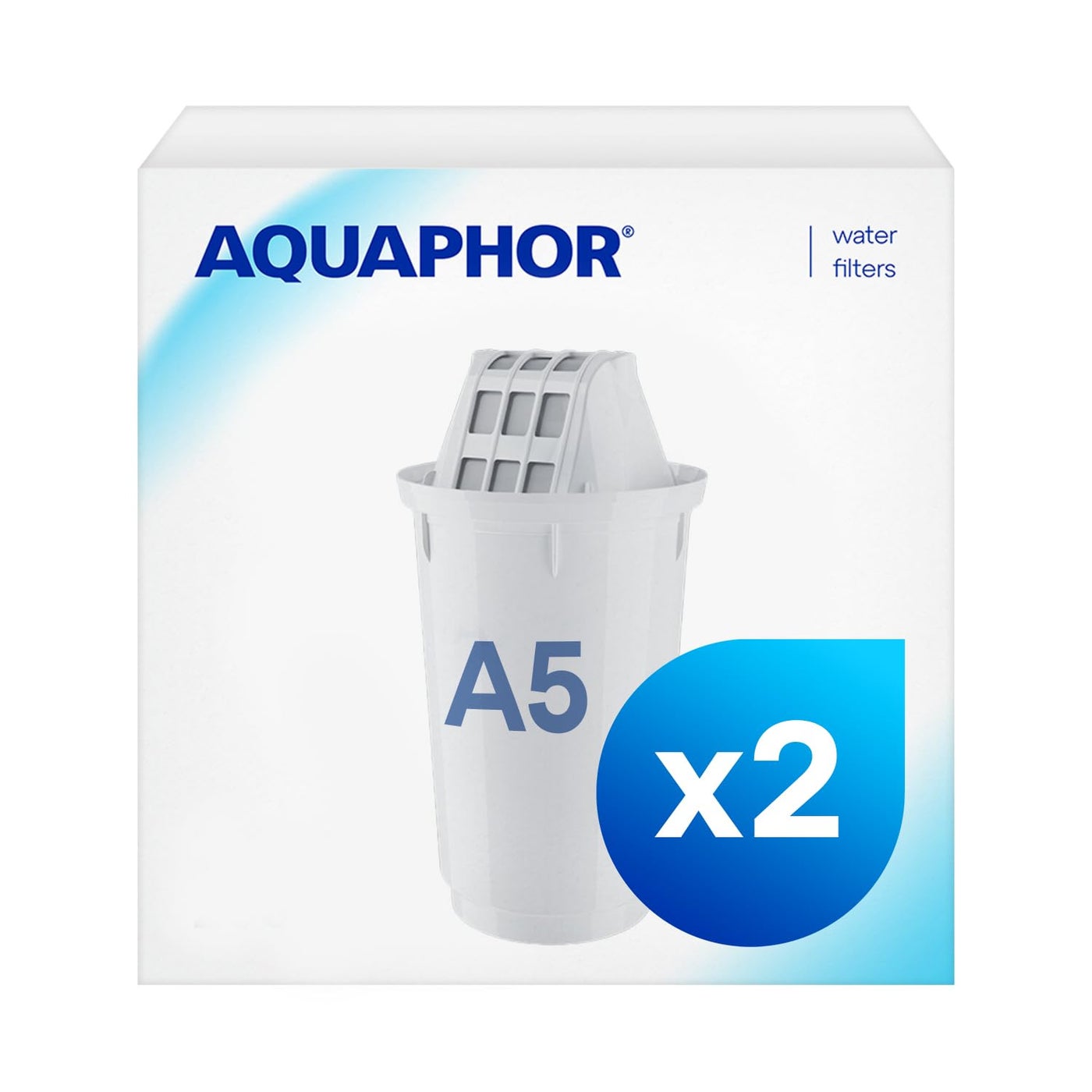 AQUAPHOR Filter Cartridge A5 2 Pack Filters Limescale Chlorine Heavy Metals 350L Clear Water AQUALEN Technology for Better Tasting Food Drink Replacement Cartridge for A5 Filter Jugs